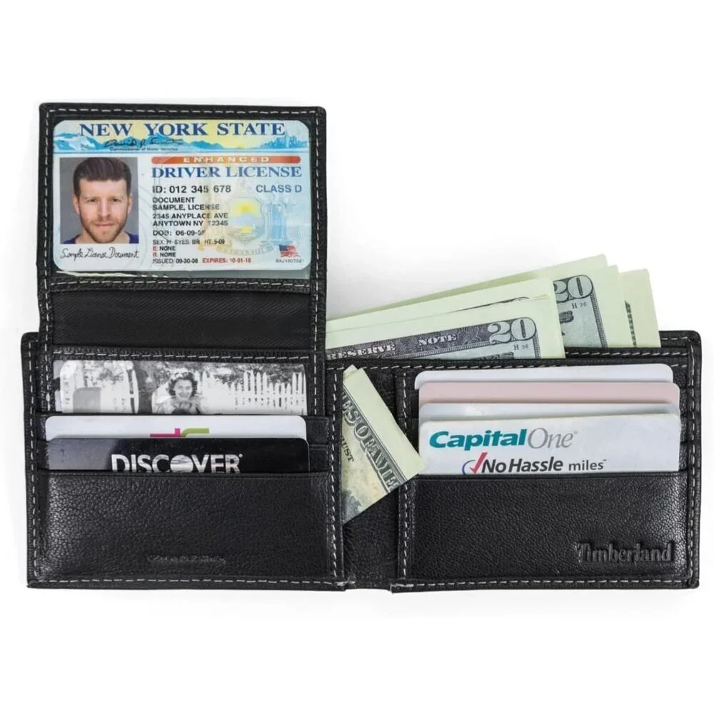 Men's Imported Genuine Leather Luxury Black Billfold Pockets Wallet Card Design
